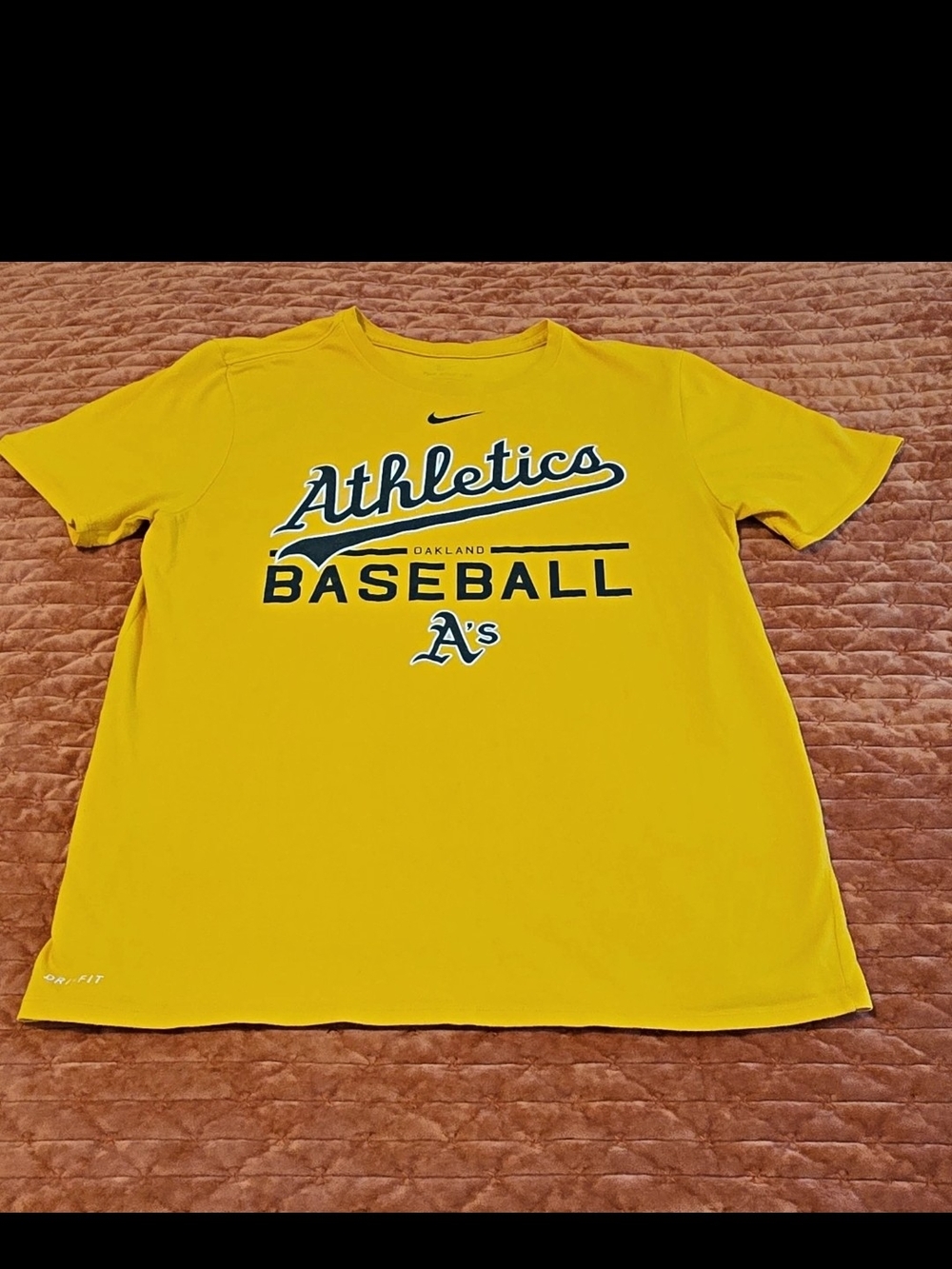 Nike Oakland Athletics Baseball T Shirt Mens Large L Gold Dri-FIT Practice Tee..